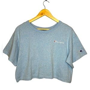Champion baby blue, crop, t-shirt. Large.​​​​​​​